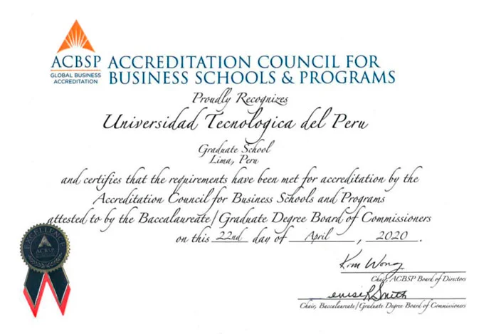 La Escuela de Postgrado de la Universidad Tecnológica del Perú – UTP y la Acreditación Internacional ACBSP 5